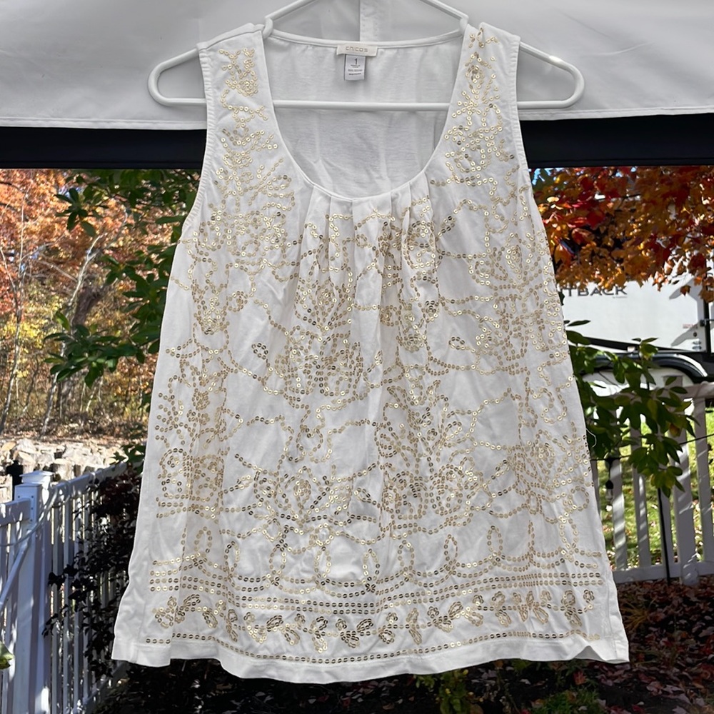 White tank w gold sequins